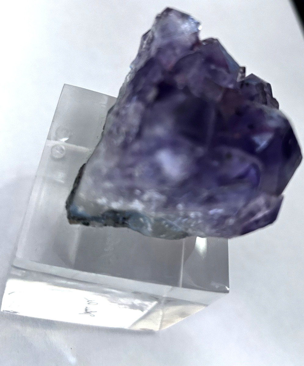 VINTAGE AMETHYST CLUSTER ON LUCITE STAND SIGNED J AX
