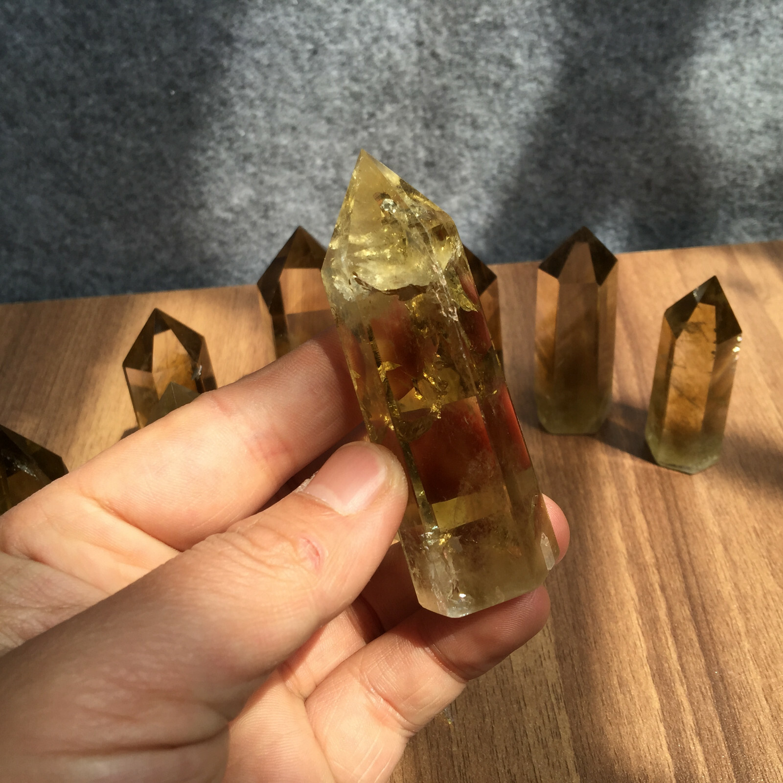 1PCS natural smokey citrine quartz obelisk crystal wand point healing