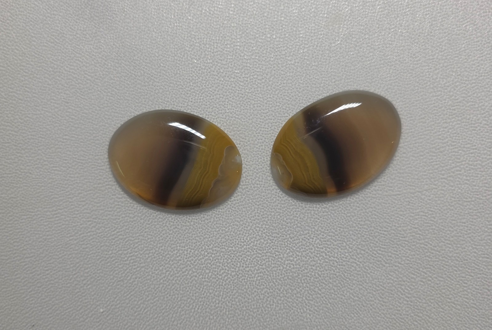 2 Kentucky Agate Translucent, Brown, Yellow banded Oval Cabochons #C-22