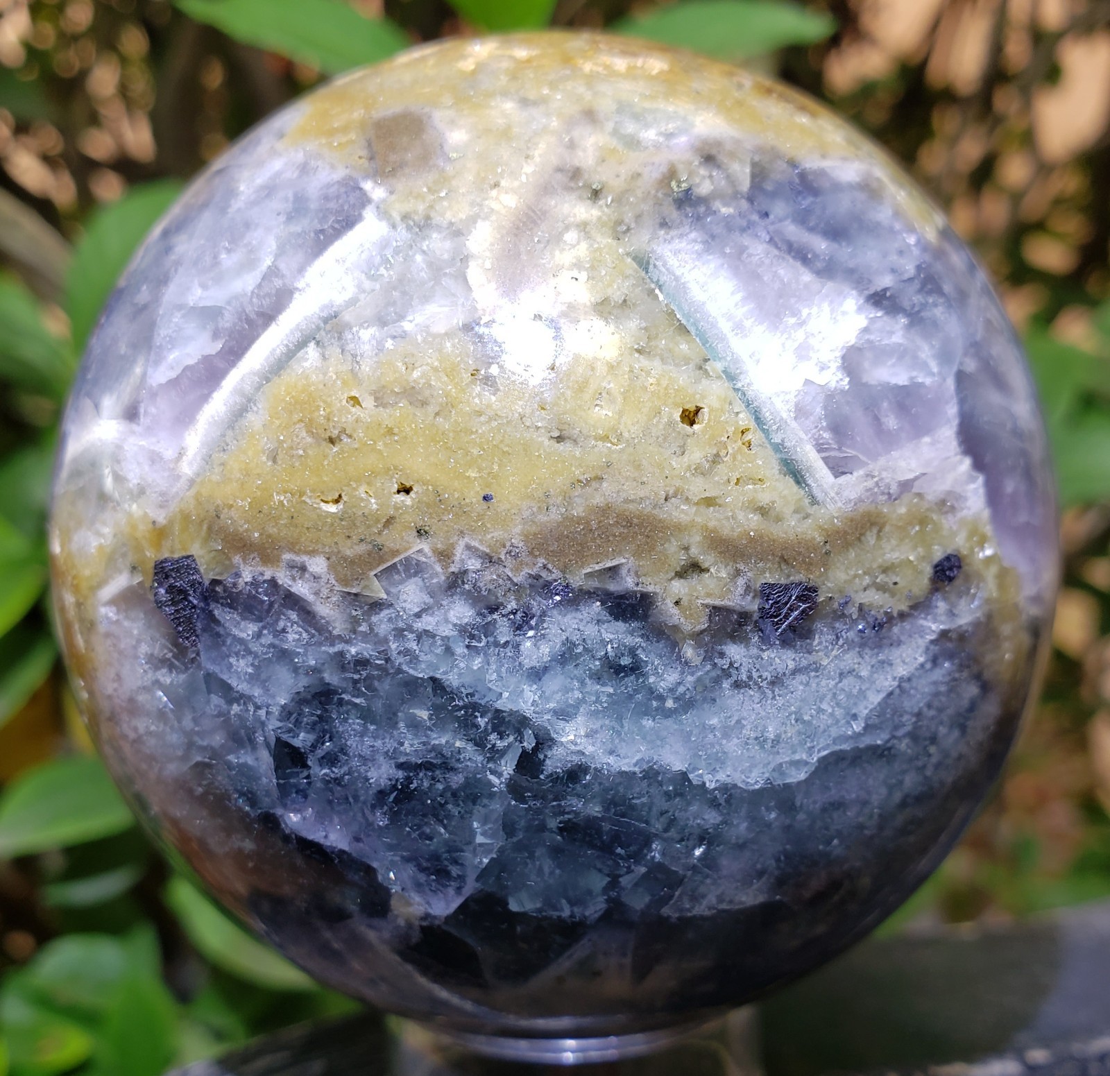 3″ Fluorite Root Crystal Sphere Orb Ball STRONG UV Mineral Druzy, 764g or 1.7 lb