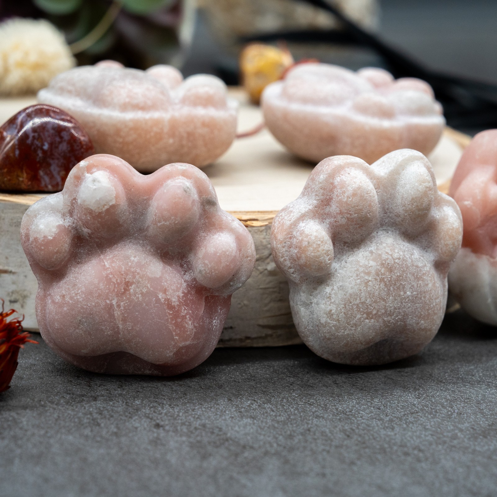 Pink Opal Crystal Paw Carving Stone Pink Protection Trinket Cat Dog Lover Gift