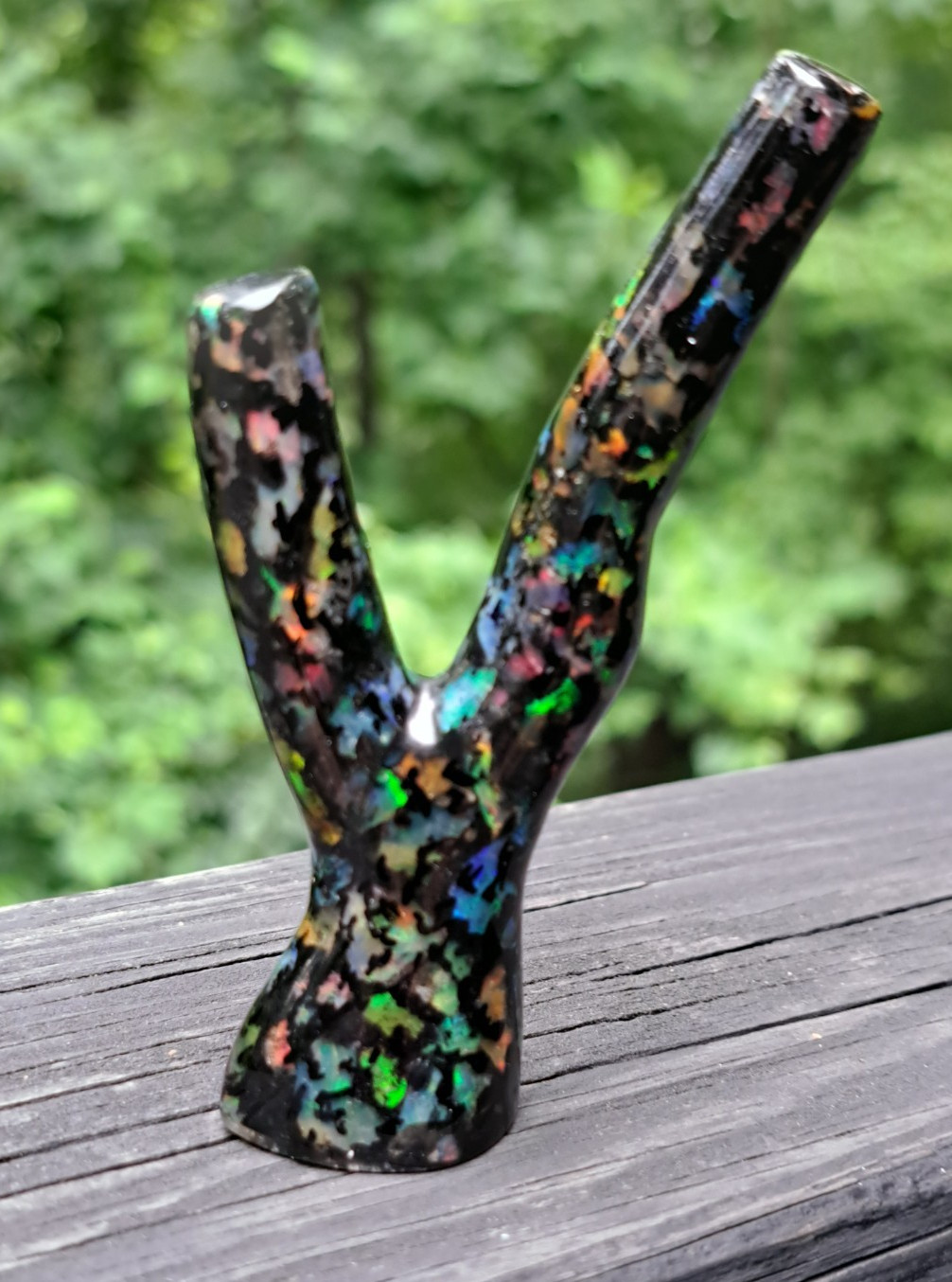 Huge Multicolor Indonesian Wood Opal Fossil Inlaid Mosaic Branch Stands Up