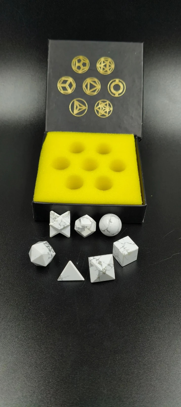 Natural Howlite 7 Platonic Solids Sacred Geometry Crystal Set Reiki Gift