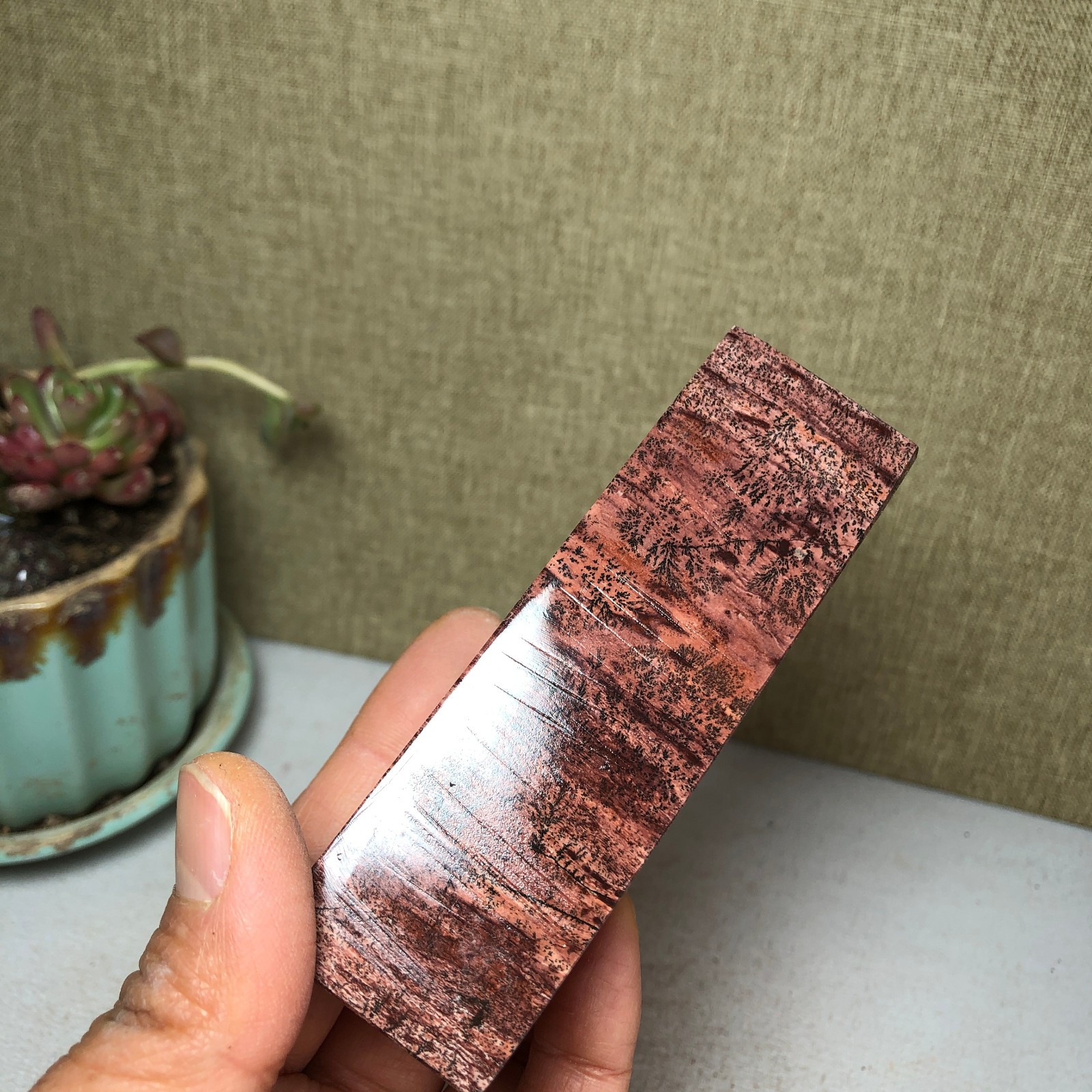 95mm Natural Chinese Painting Stone Quartz Crystal cuboid home decor 211g A3233