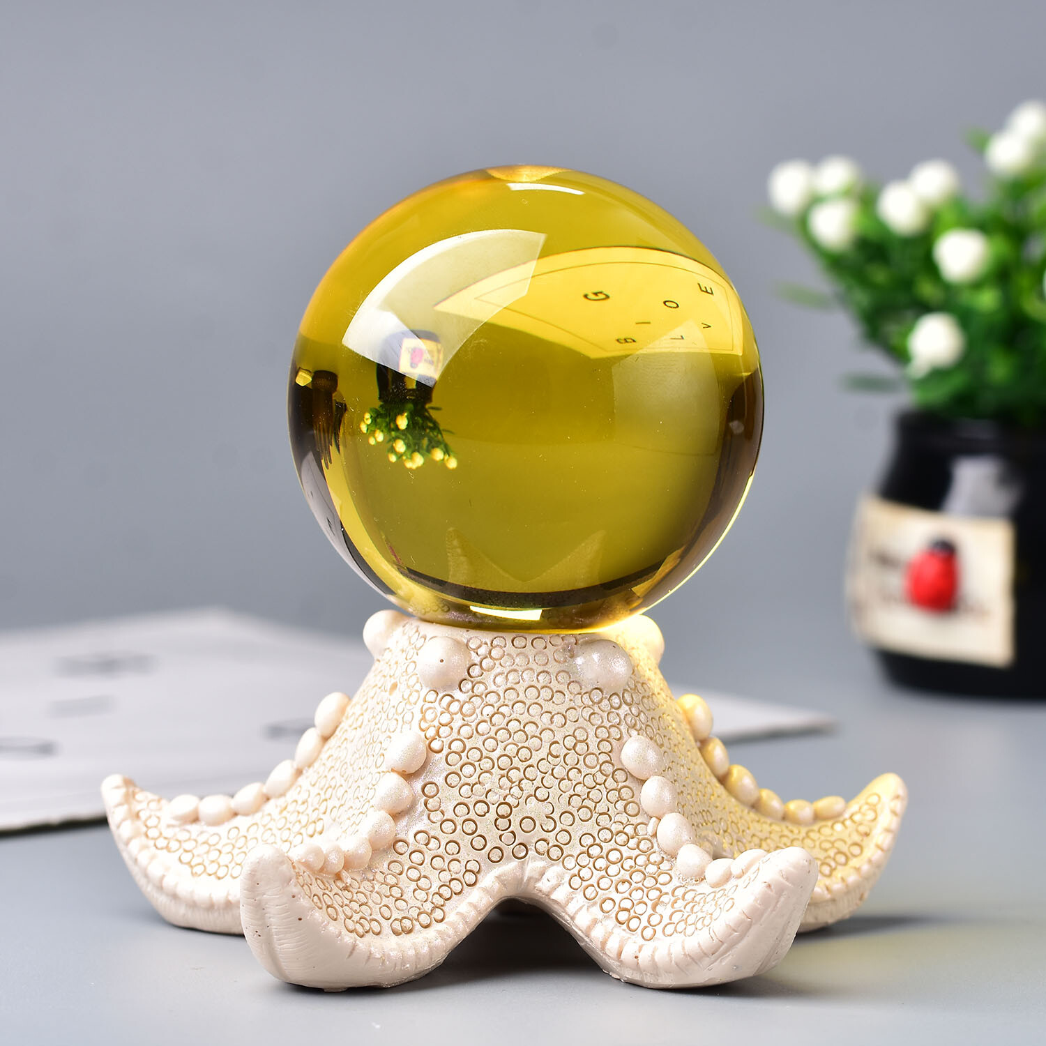 Multi-colored Starfish Crystal Ball Stand Base Room Decor Decoration Holder