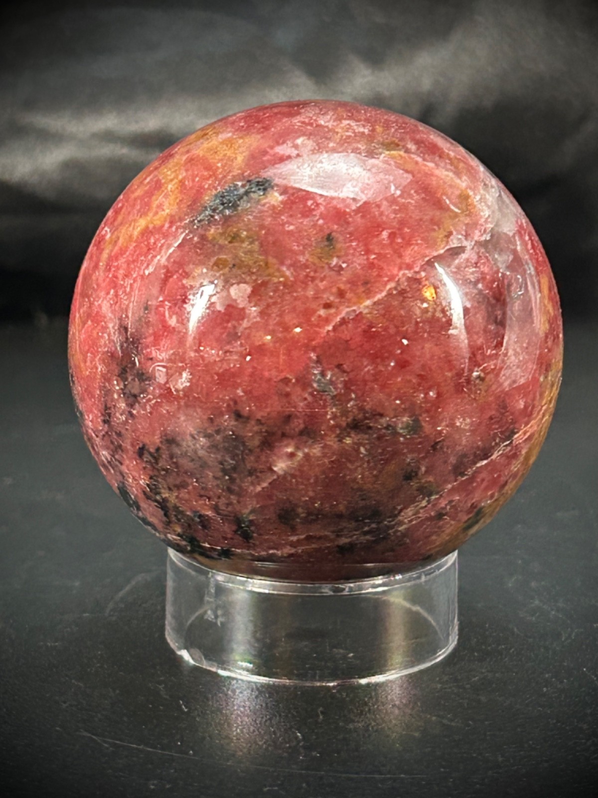 2.06″ Rhodonite Sphere With Acrylic Stand 9.9oz (281 grams)