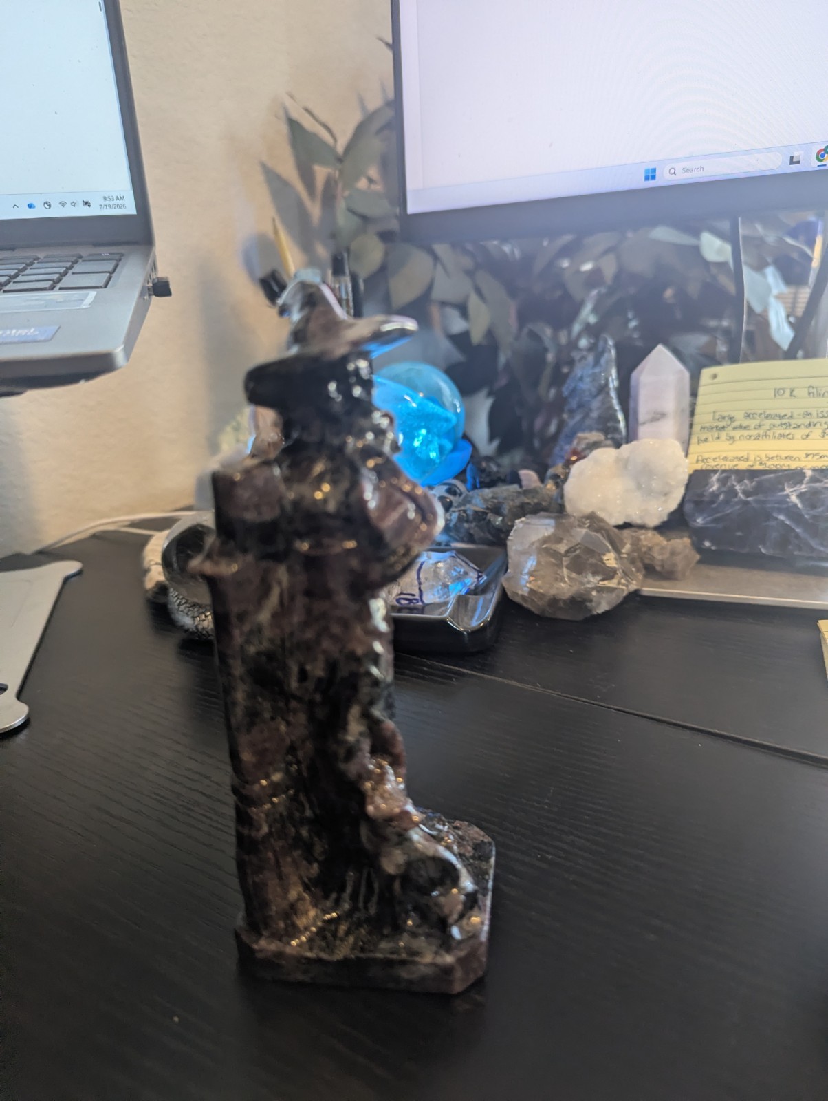 Natural Garnet Witch Carving with Cat | Hand-Carved Crystal Figurine | 6.5″ Tall