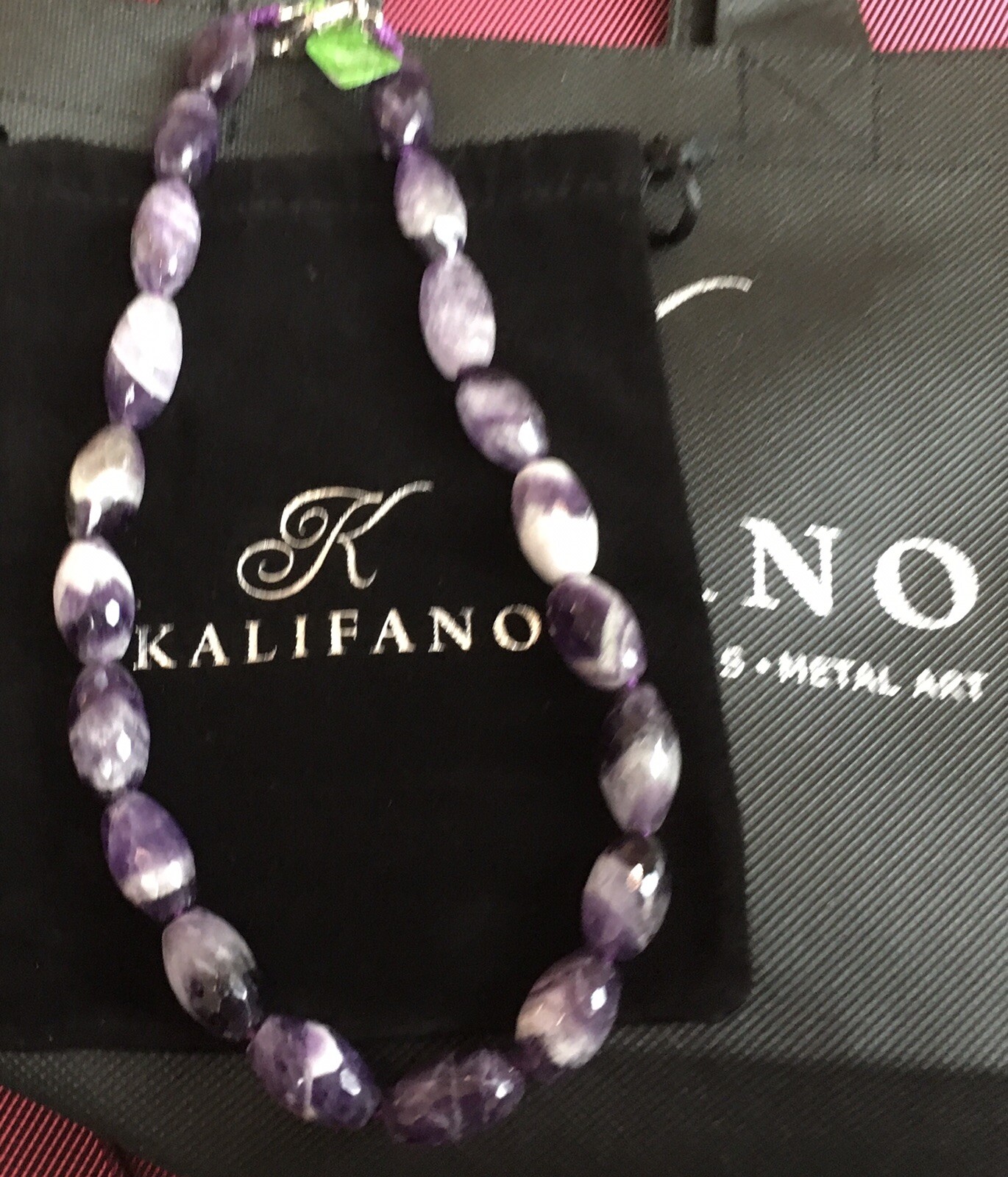 Alexander Kalifano Stunning Natural Amethyst Heavy Necklace velvet pouch 18″
