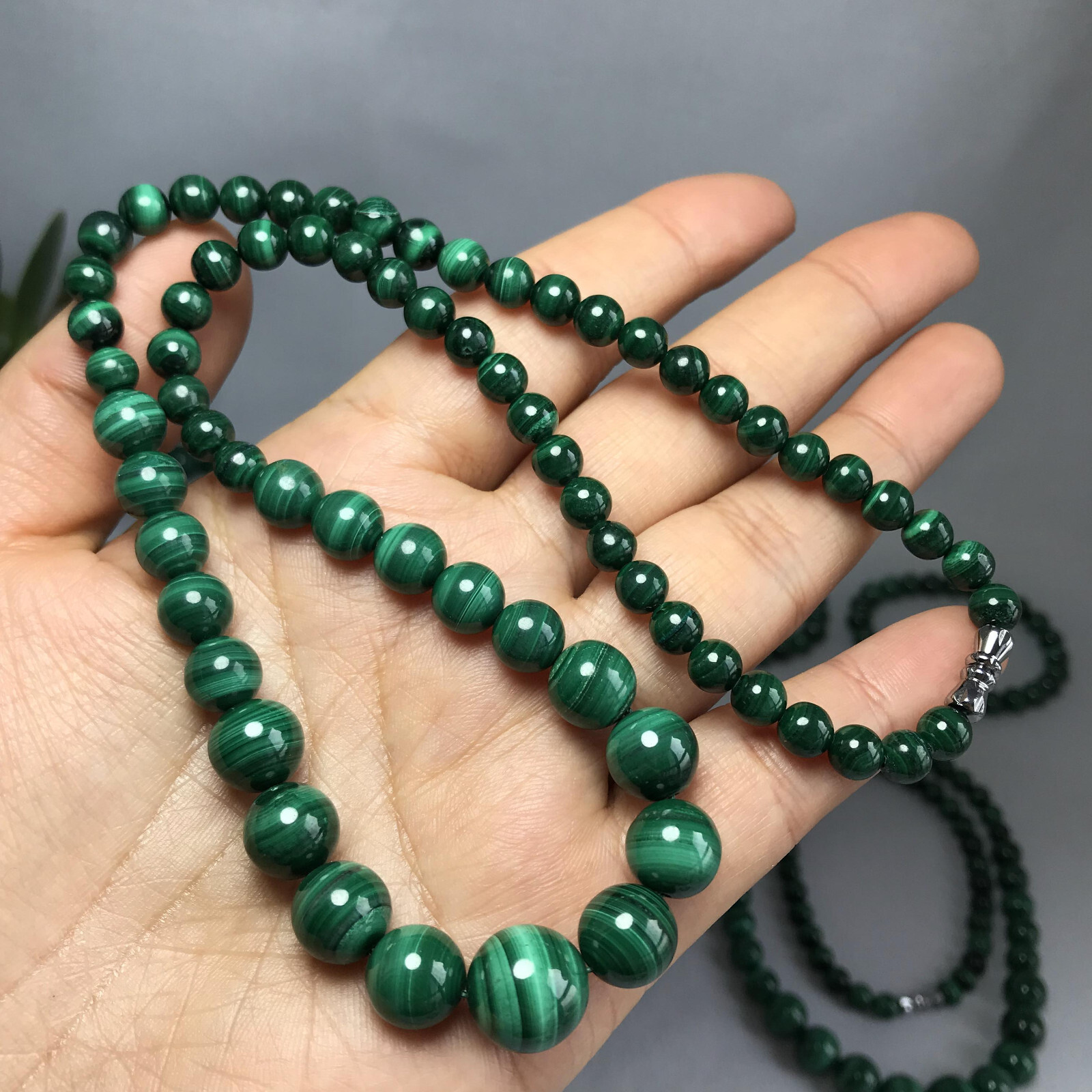 6mm-12mm Natural malachite gemstone Crystal chain beads necklace 54g-55g A5266