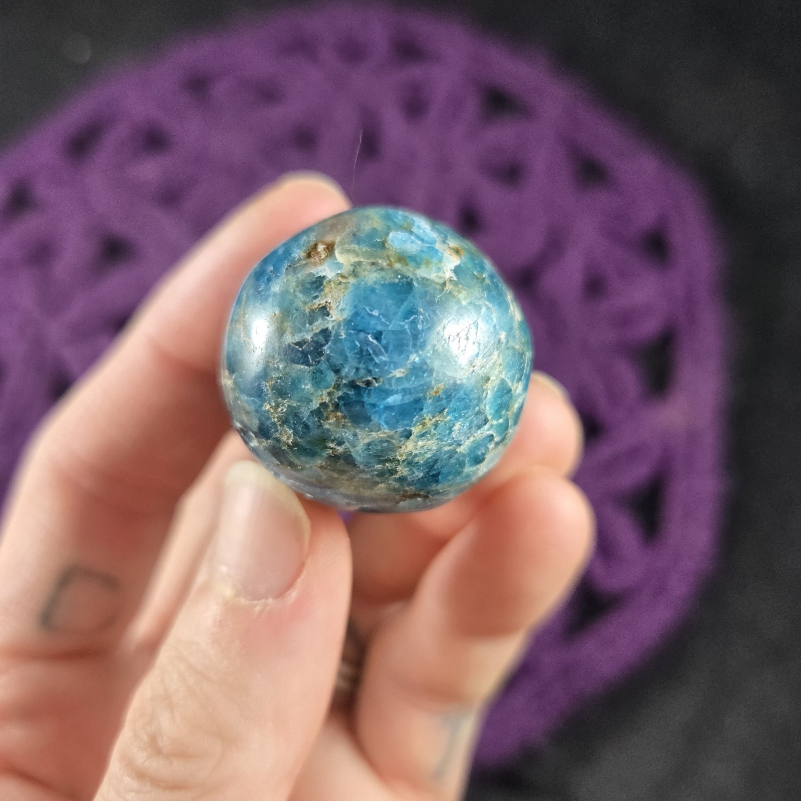 Blue Apatite Sphere 28mm Crystal Ball Stone Polished Marble