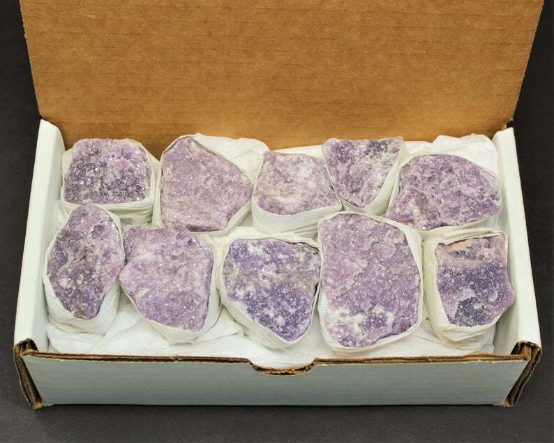 Lepidolite Premium Rough Specimen Box: 10 or 15 Piece “AAA” Grade Lepidolite