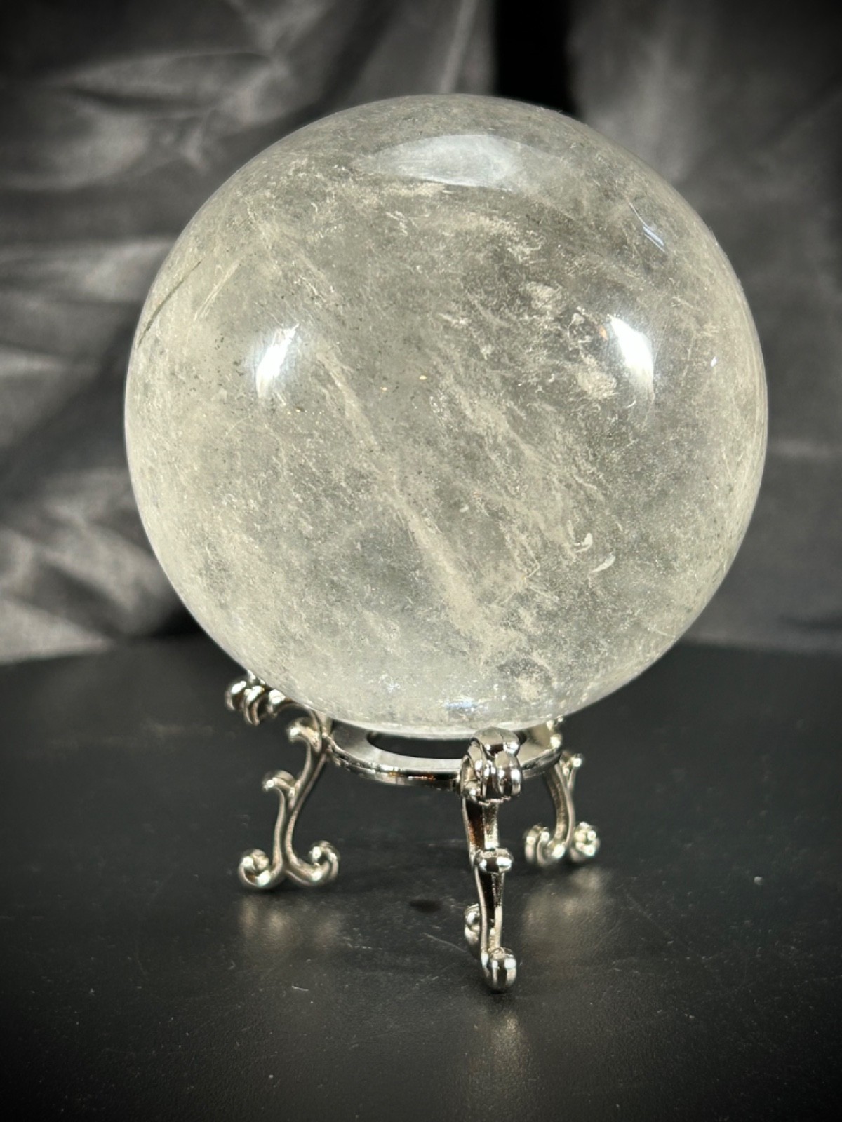 3″ Quartz And Lodolite Sphere With Metal Stand 1lb 6.1oz (625 grams)