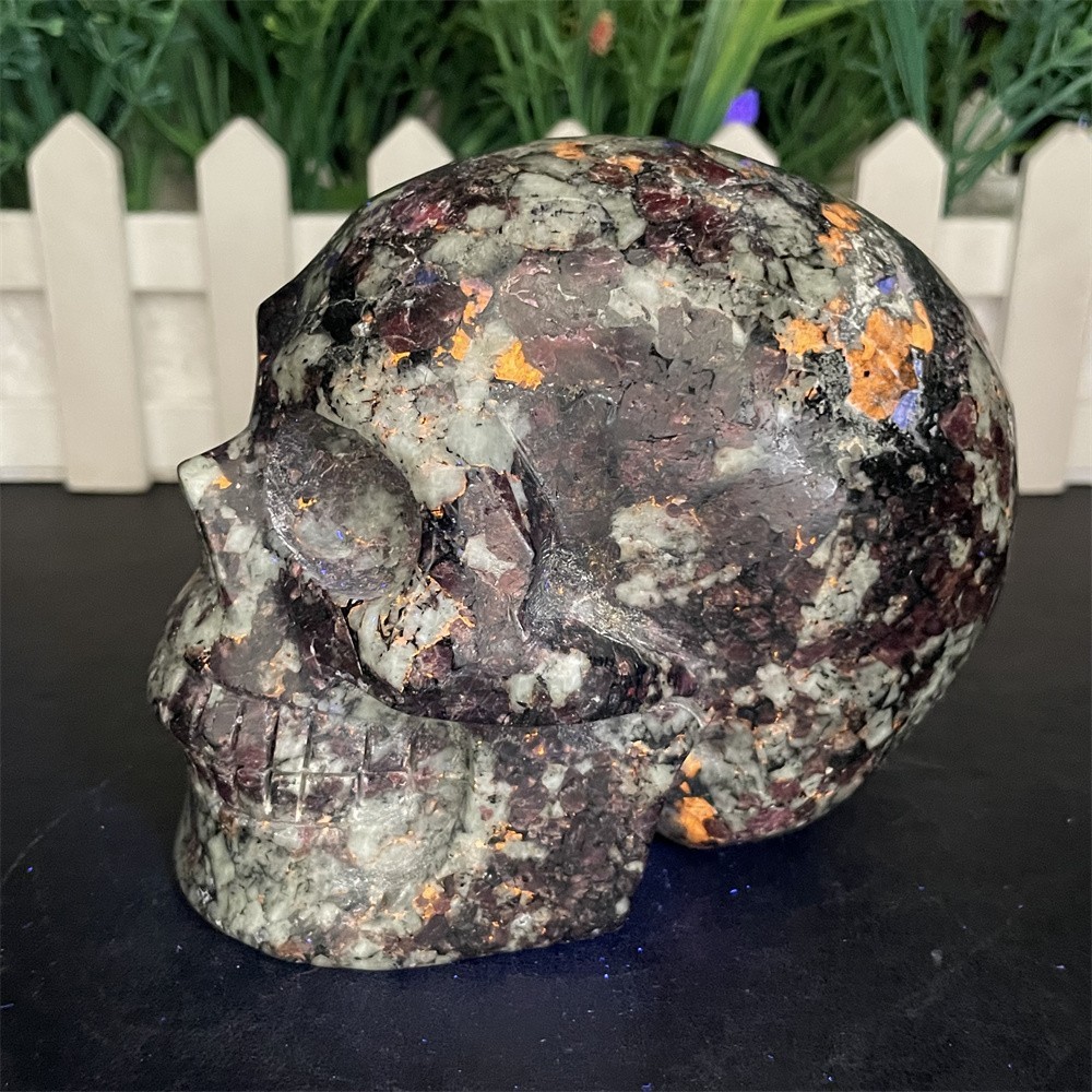 2.6LB 4.3″ Natural A++ Eudialyte Skull Carving Crystal Quartz Mineral UV Reiki