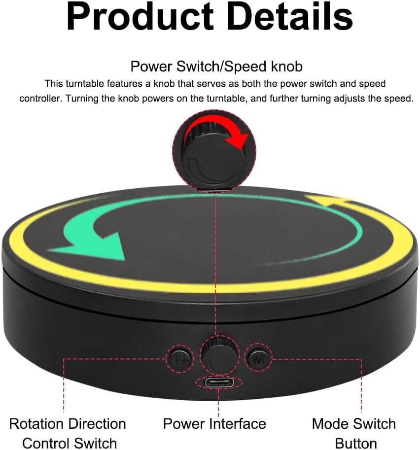 Rotating Display Stand 4.53″ Black Motorized Turntable Adjustable Speed for Phot