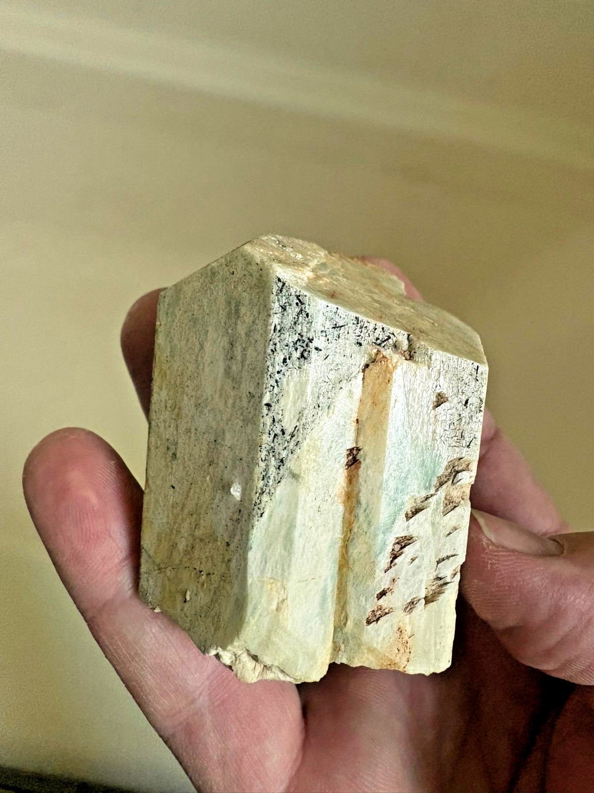 Amazonite, larger crystal, some Tourmaline, Spitskoppe, Namibia
