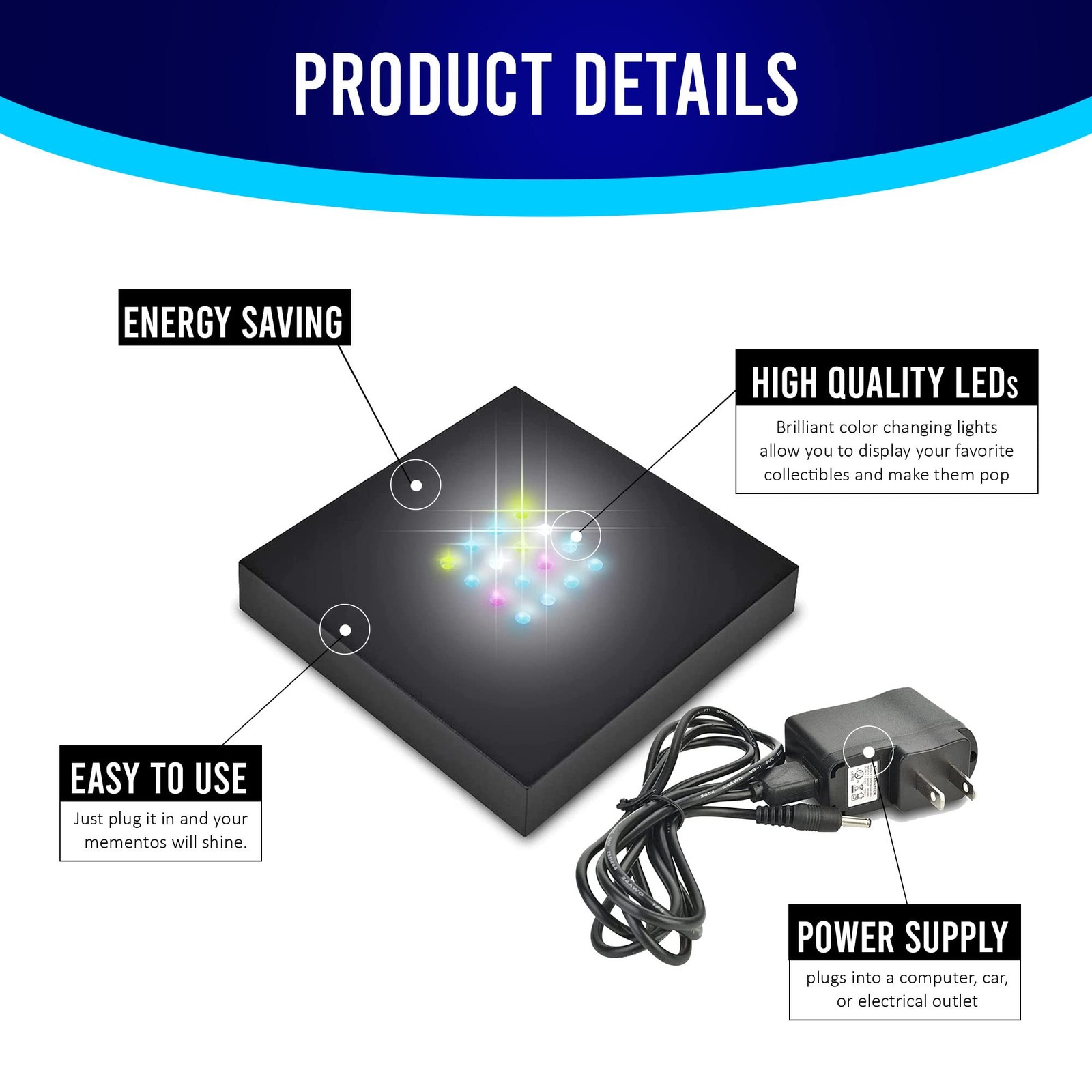 16 Multi-Color Light Stand Base- Lighted Acrylic Display, Crystal Display, Tr…