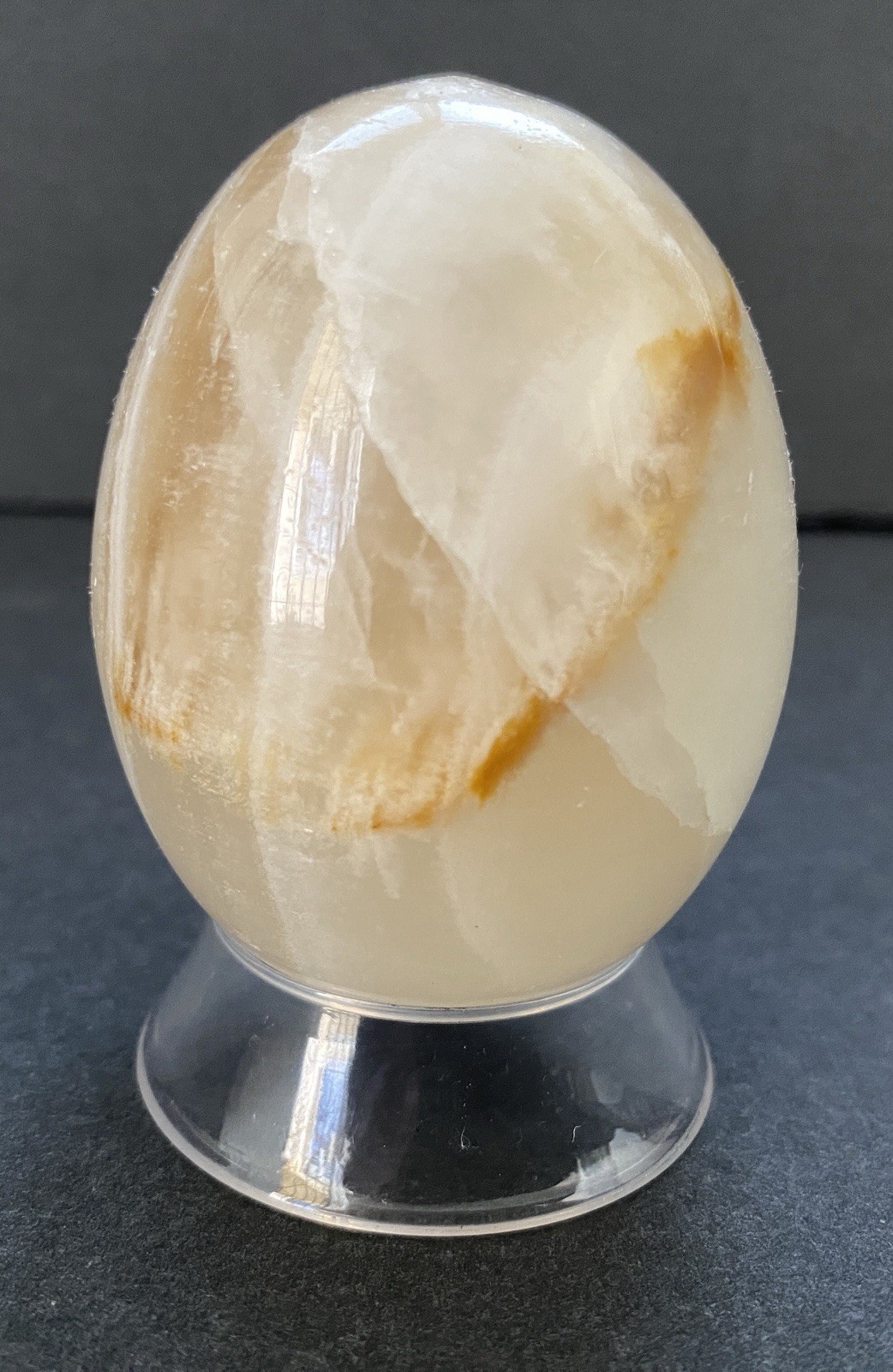 Natural Onyx Stone Egg With Stand Hand Polished Banded Agate Calcite Crystal
