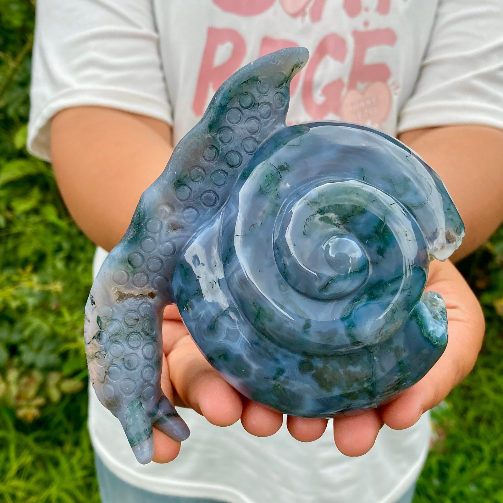 1.4LB Natural Ocean Agate Snail Hand Carving Gemstone Ornament Home Decoration