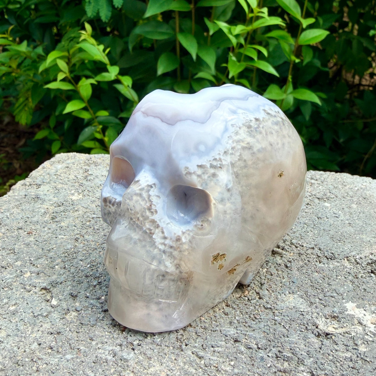 326g Amethyst agate crystal cave skull, Rare hand carved skull specimen