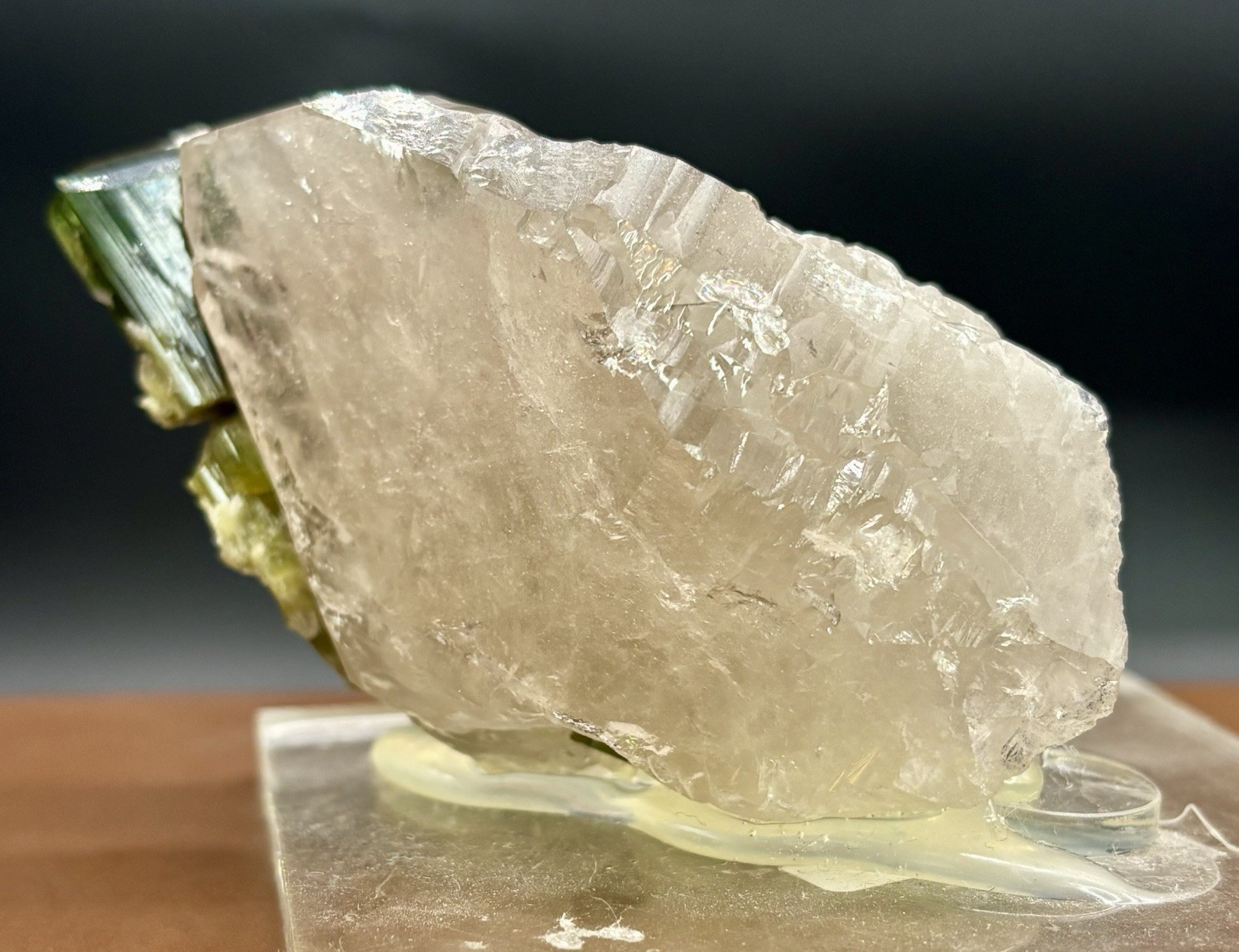 Verdelite Green Tourmaline Crystal Smoky Quartz Mineral Specimen Display Kunar