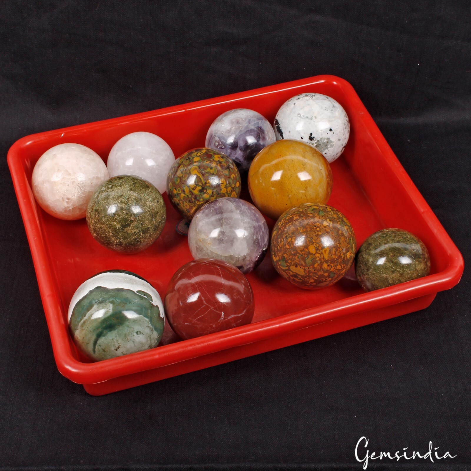 3 Kg 12 Pcs Set Of Multi gemstone Crystal Sphere Ball Polished Healing w/ Stand