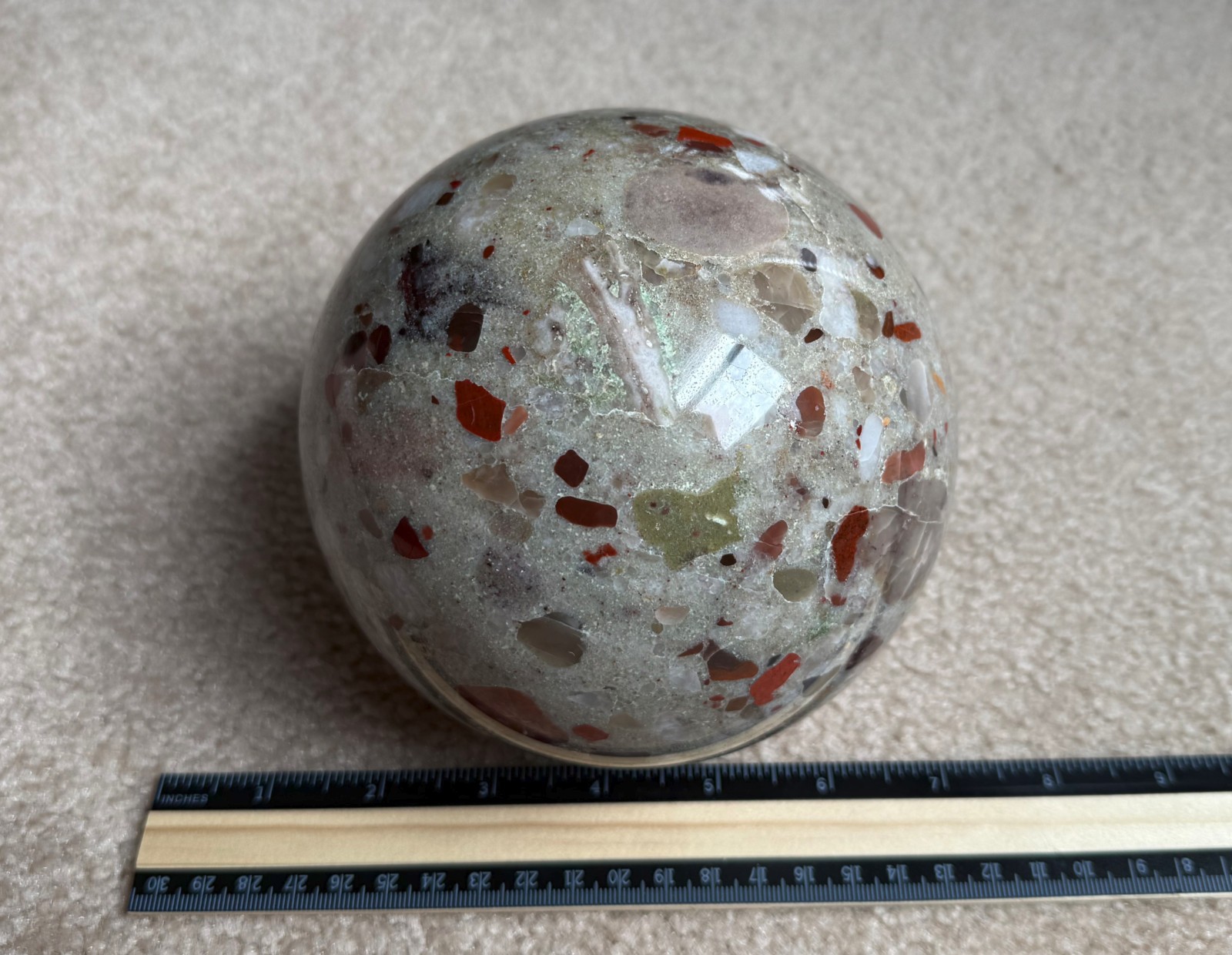 8.75lb Michigan Puddingstone Pudding Stone 5 1/2″ custom made beautiful SPHERE