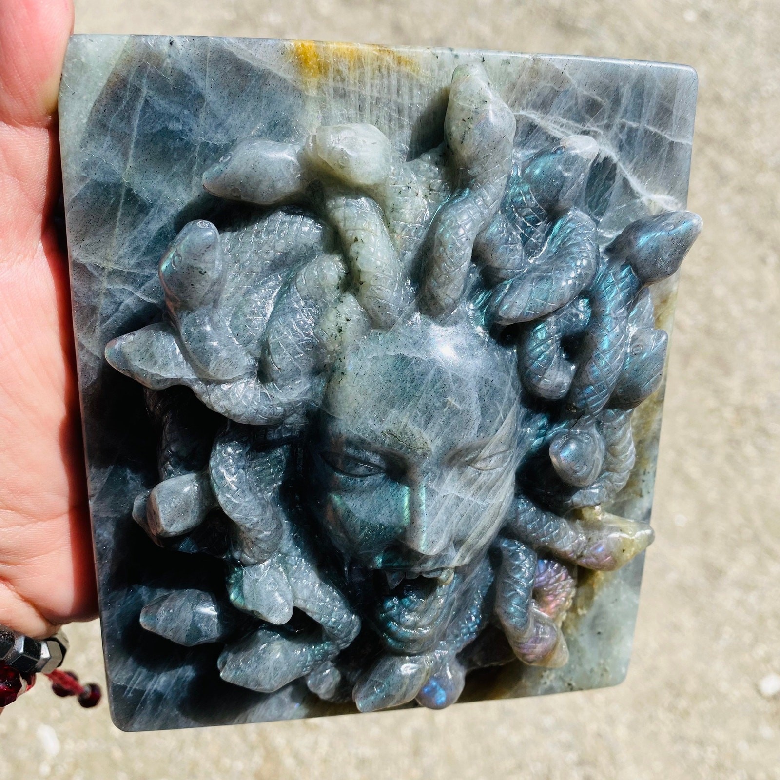 Beautiful Labradorite Medusa Carving. Over 2kg!