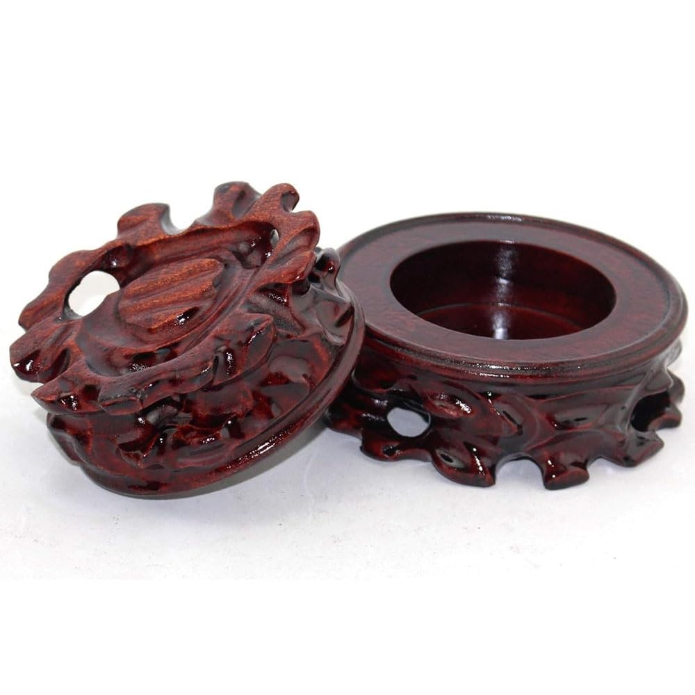 Oriental Asian Stain Malas Wood Crystal Decorative Ball Pedestal Stand