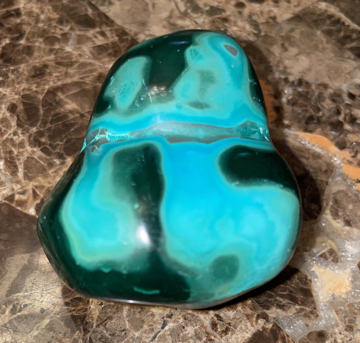 6.1oz Dark Green Malachites. Length 2 3/8”, Width 1 3/4”, Height 1 3/8”