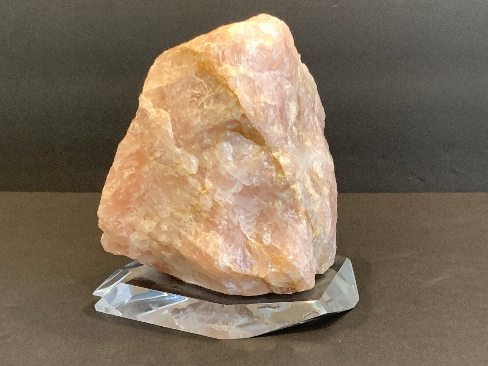 Large Chunk of Rose Quartz Rough Rock on Lucite Base