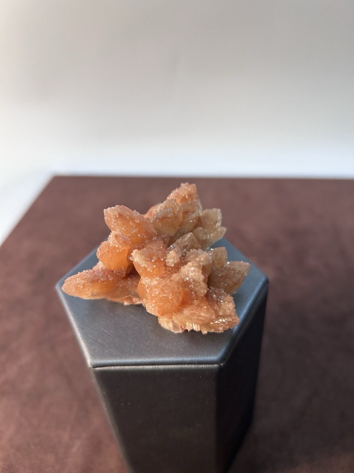 Peachy Salmon Orange Calcite on Calcite Santa Eulalia Mexico Joseph Simon