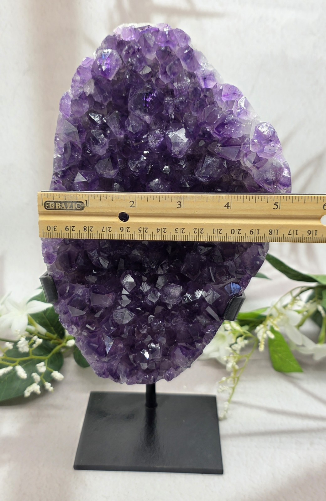 Large Uruguay Amethyst on Black Metal Stand Natural Purple Crystal Display