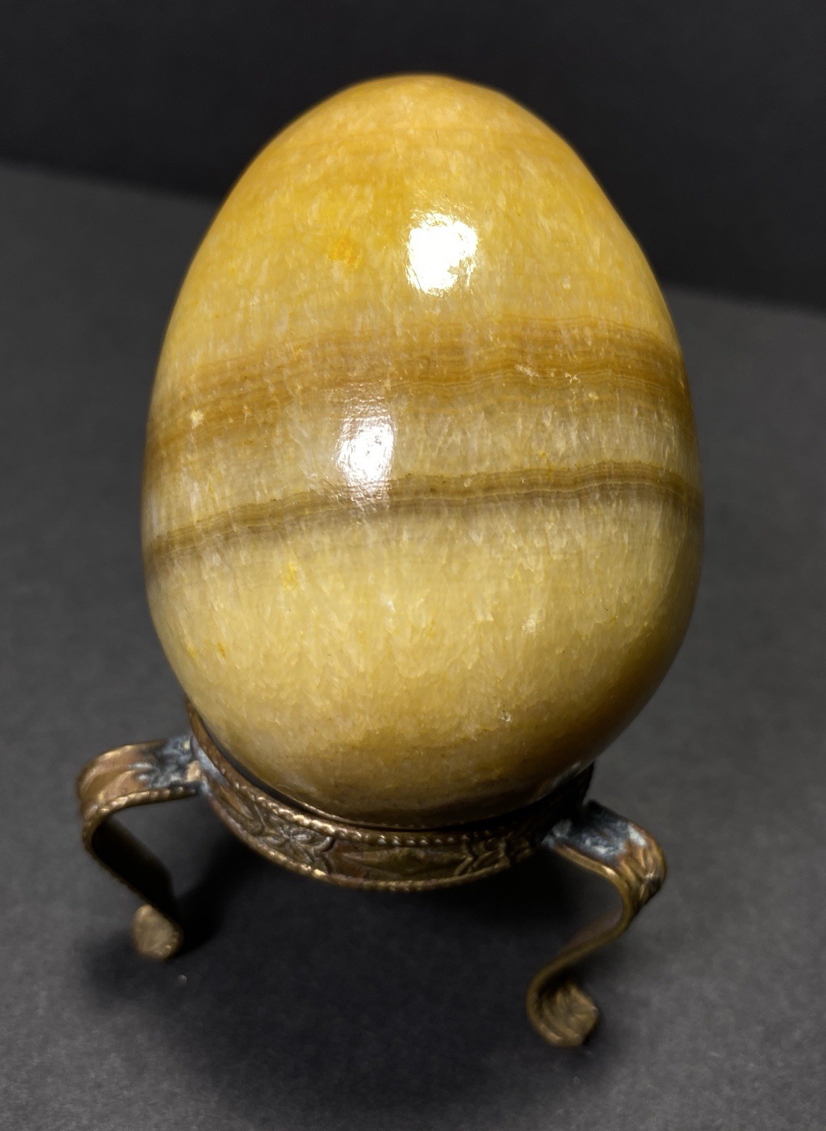 Natural Onyx Stone Egg With Stand Hand Polished Banded Agate Calcite Crystal