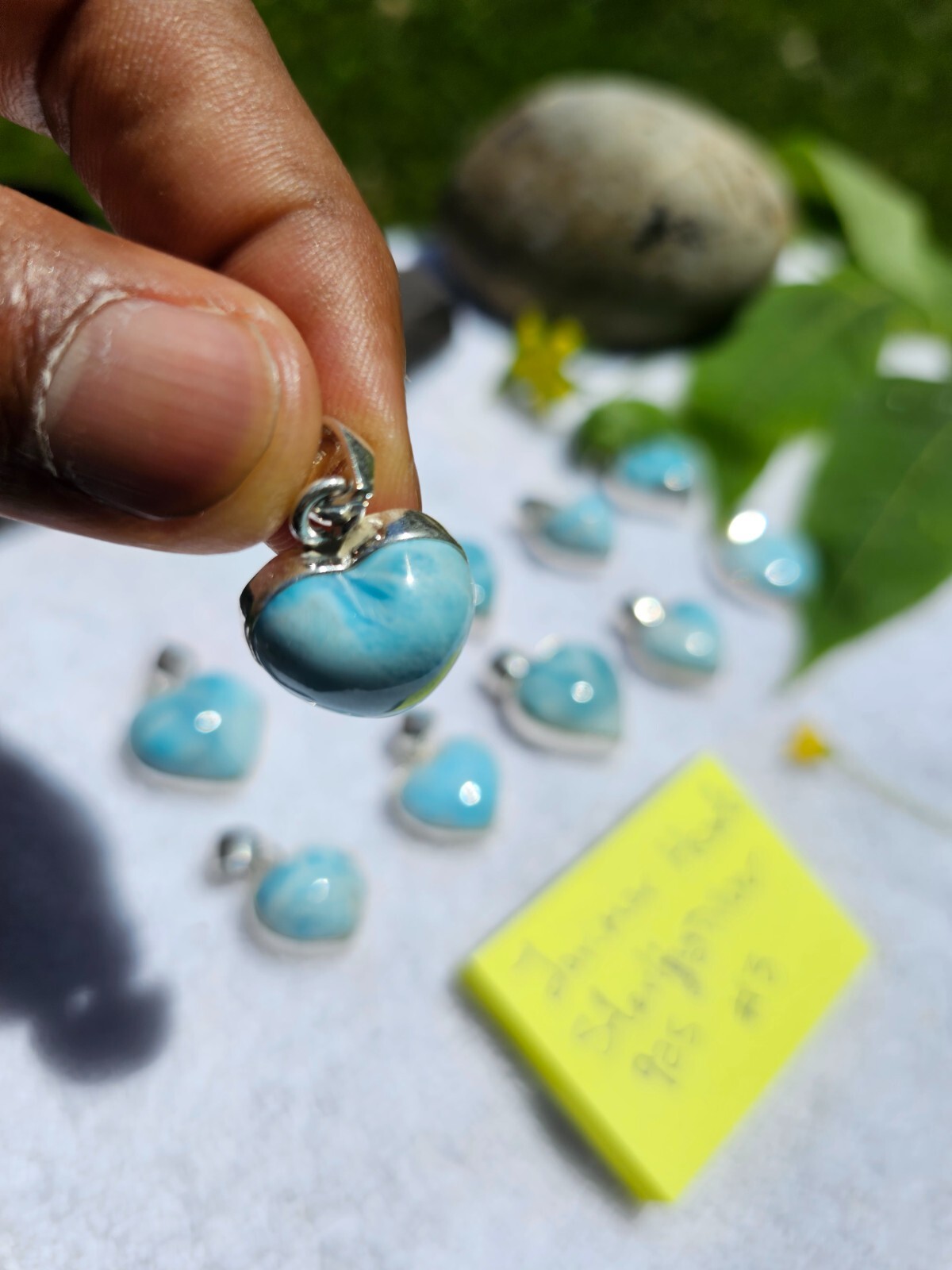 Lot of Larimar and Silver hearts cabochons, atlantis stone, larimar blue sky