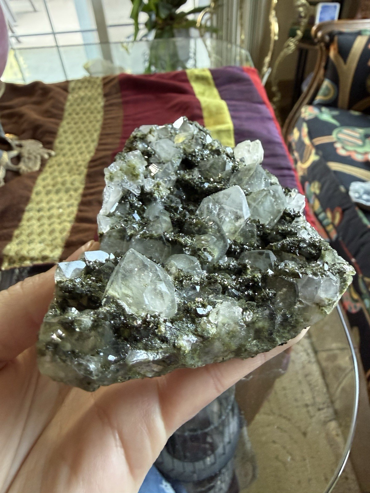 Forest Fairy Epidote on Quartz Crystal Specimen – Turkey