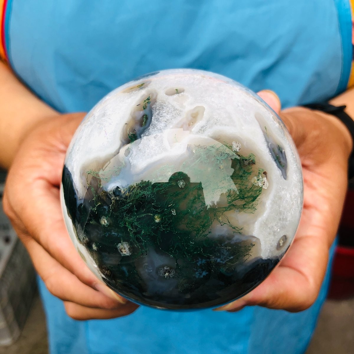 3pcs 4.9LB Natural Water Grass Agate Ball Quartz Crystal Ball Healing 2114