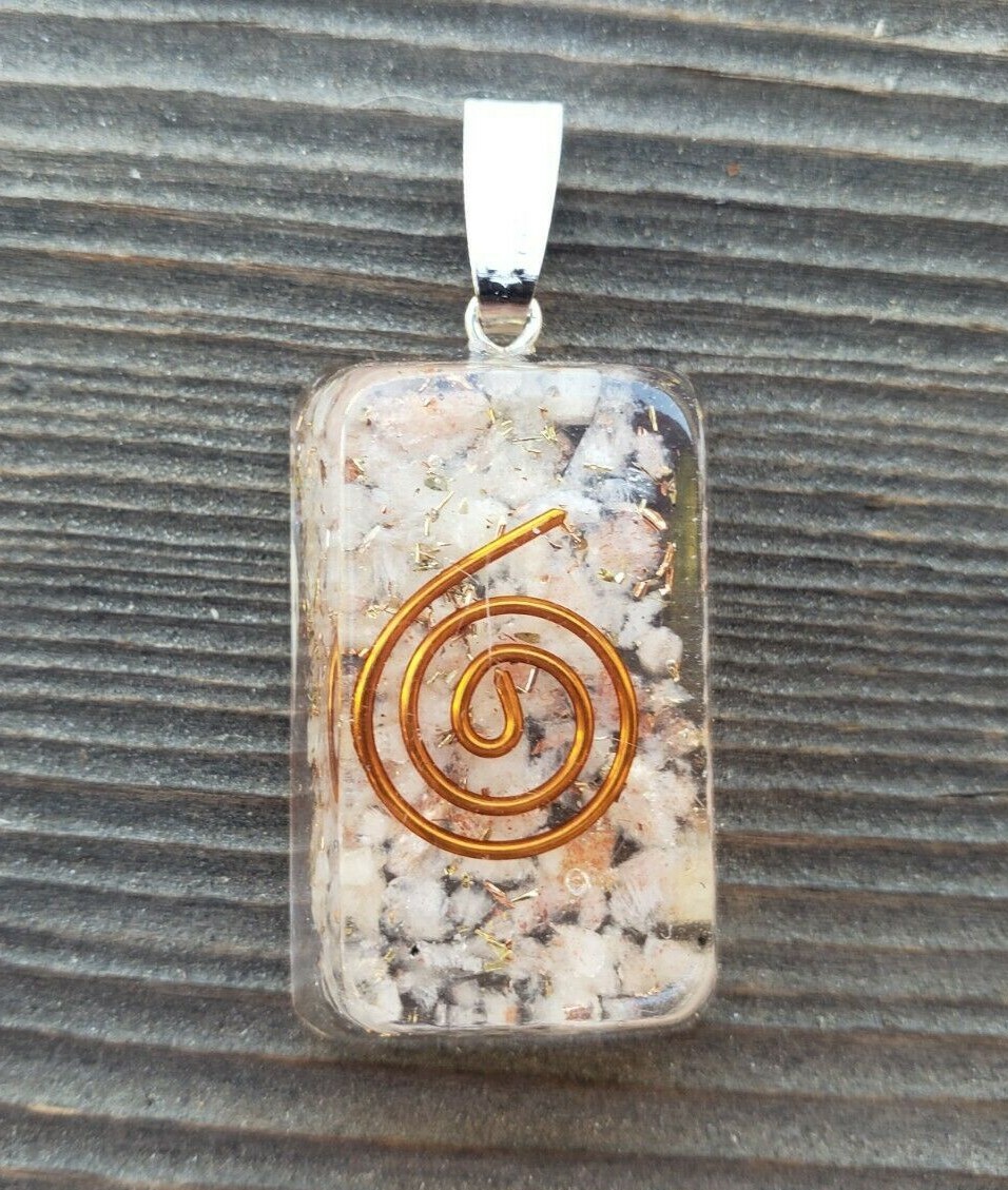 ORGONE SUNSTONE GEMSTONE RECTANGLE PENDANT ORGONITE (ONE)
