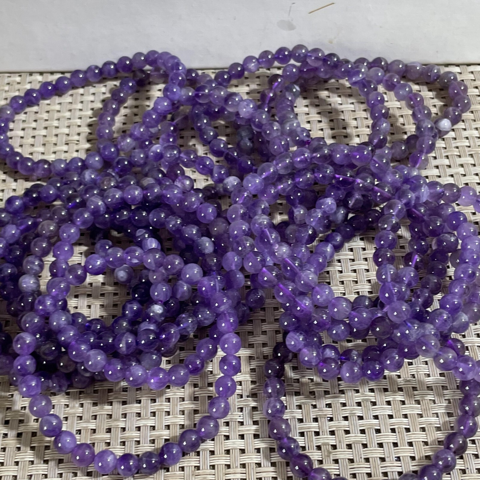Wholesale 5Pcs Natural amethyst gem stone 6mm Quartz Crystal Stretch Bracelet
