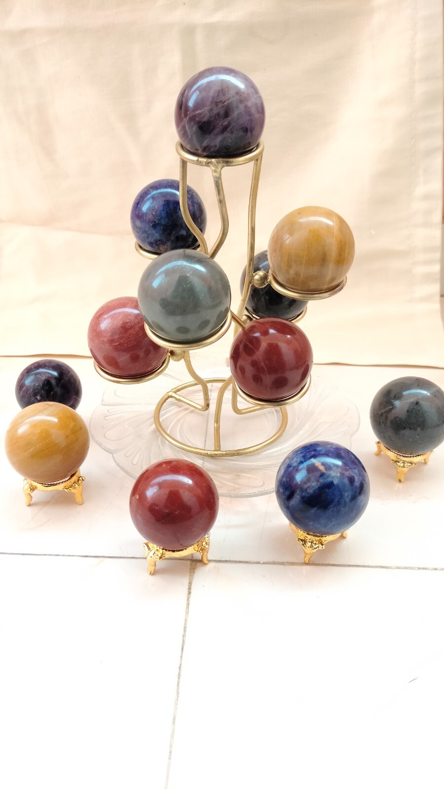 Seven chakra Spheres with stand | 2 set | Hand made|50mm approx