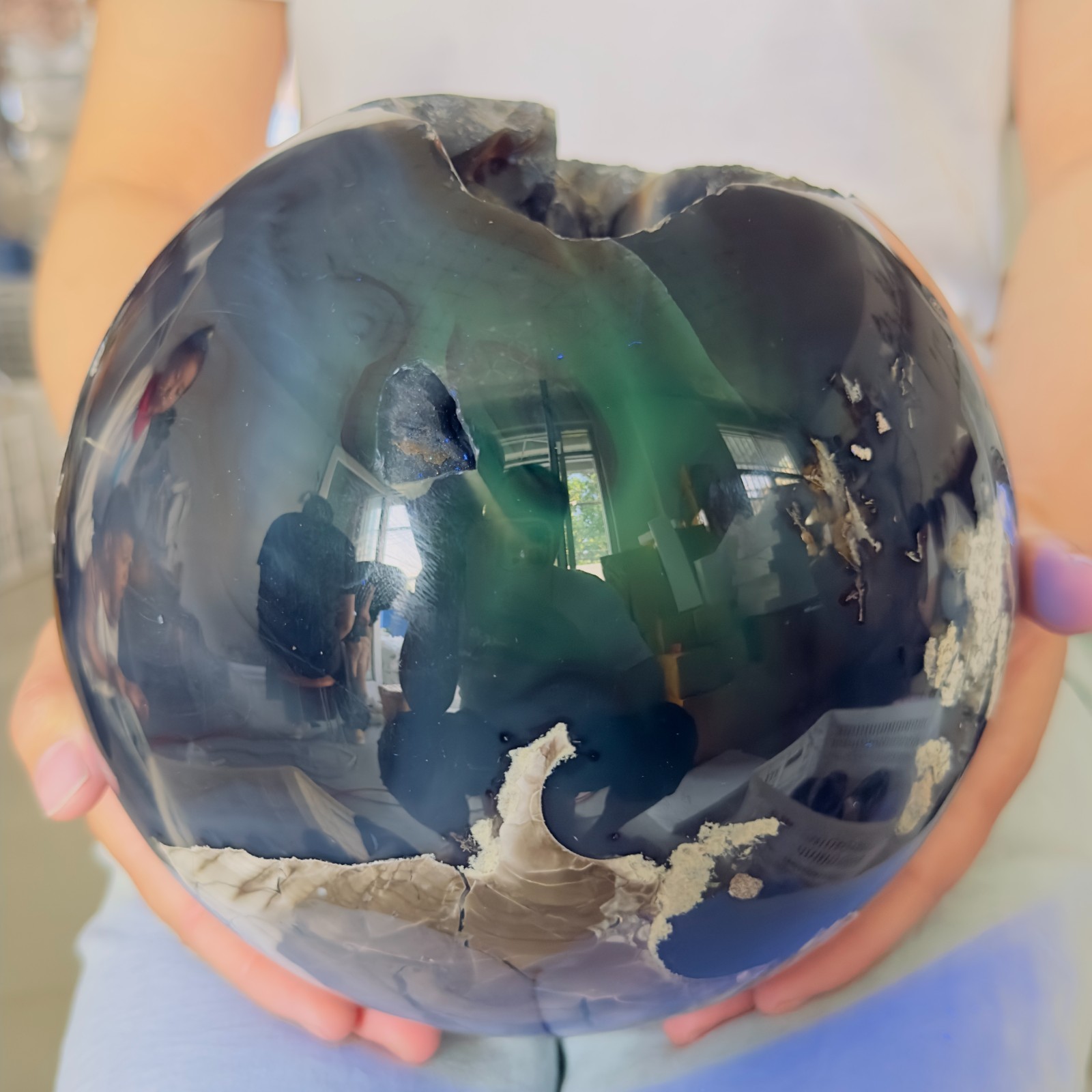 21.23LB Natural volcanic agate crystal cave ball polishing and healing 9.65kg