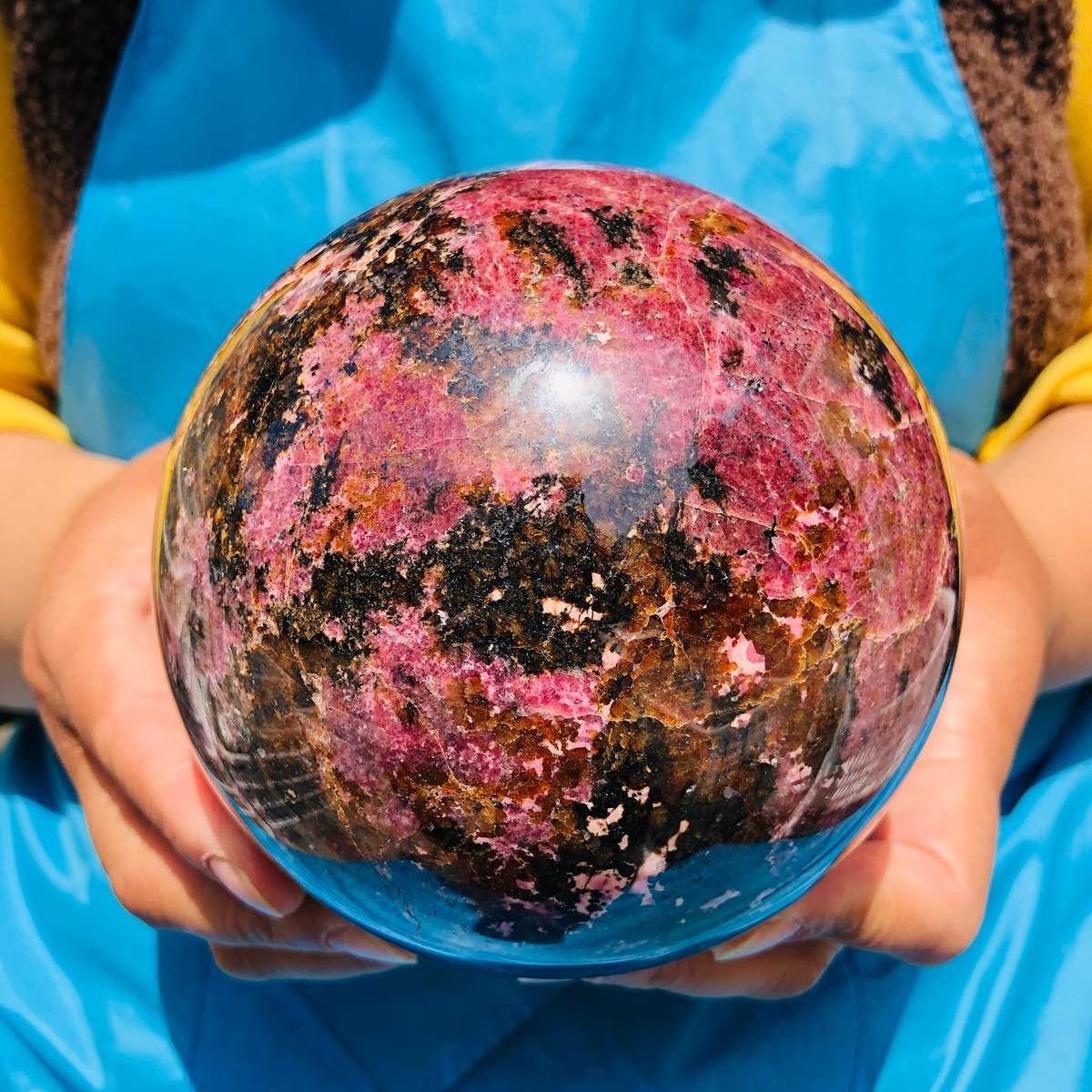 6.27 LB Natural Rhodonite Crystal Sphere Pink Black Healing Gem Stone 4778