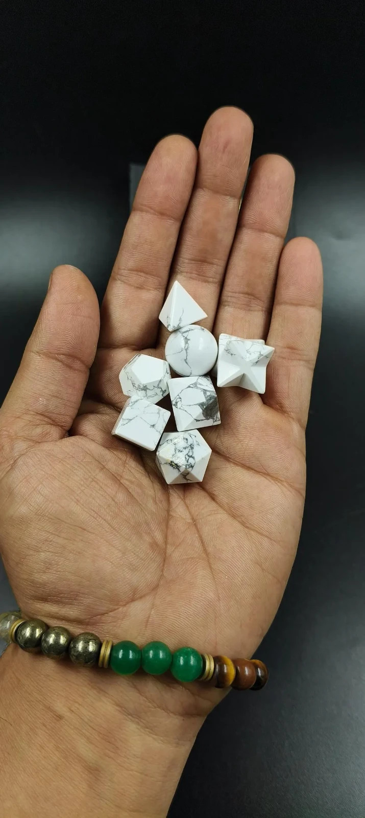 Natural Howlite 7 Platonic Solids Sacred Geometry Crystal Set Reiki Gift