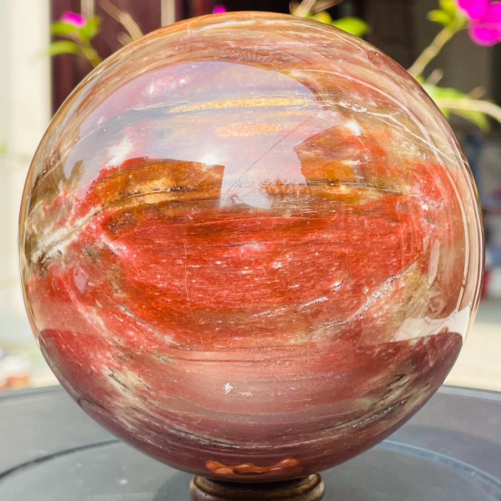 1196g Large Red Petrified Wood Crystal Ball Fossil Polished Sphere Specimen