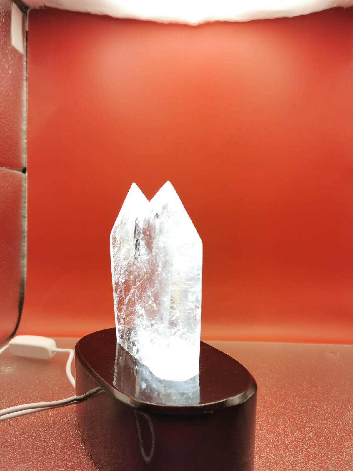 Natural Clear Quartz Double Point Obelisk Crystal With Custom Light Stand 364G