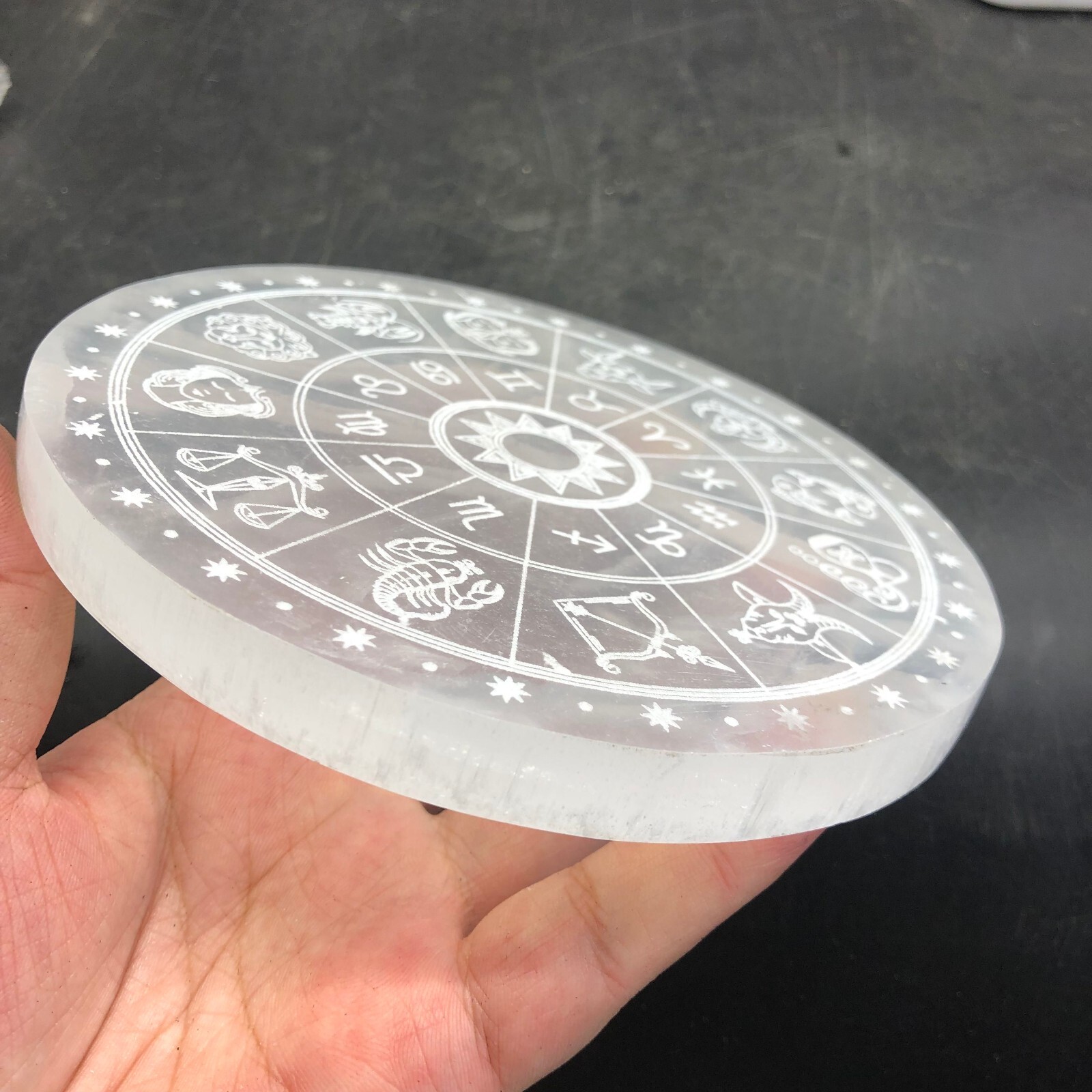 “5.82” Natural Selenite Crystal Divination Zodiac Disk Purification Meditation