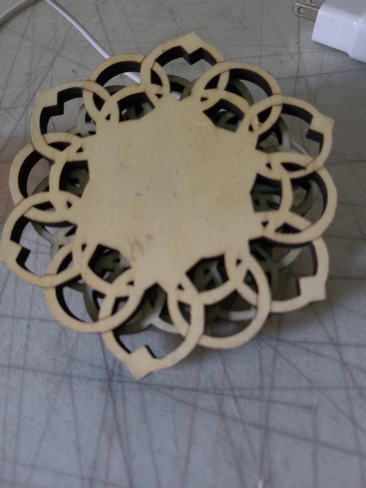 Mandala Light Stand W/ Opalite Sphere & Charger. Sphere Changes Colors When On