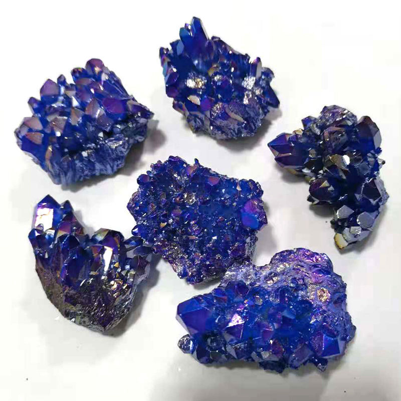 100g Natural Aura Blue Titanium Quartz Crystal Cluster Geode Ore Specimens Reiki