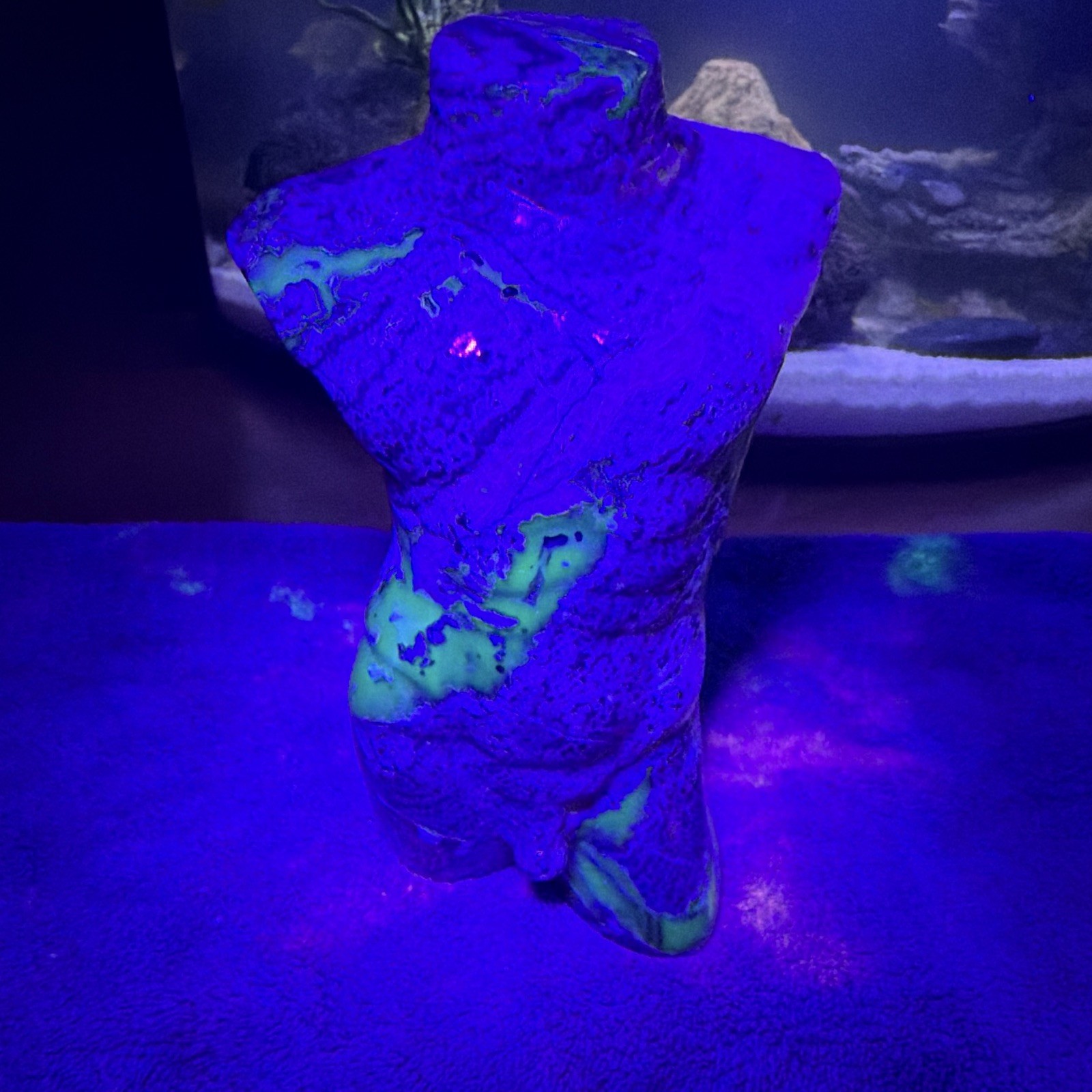 Volcano Agate Carved Male Torso Figurine Sculpture, UV Reactive, Approx 6 in