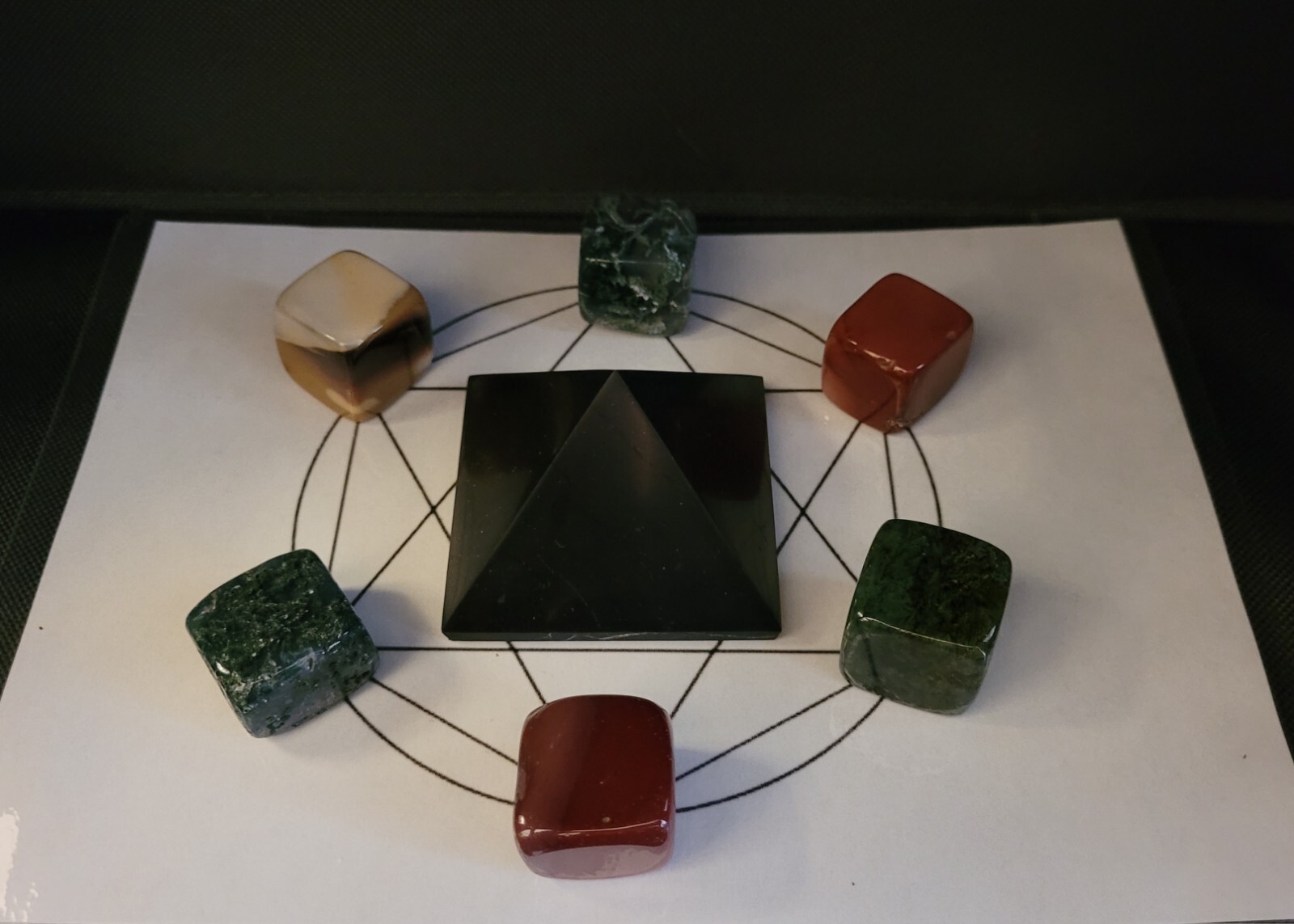 Grounding & Emotional Support Crystal Grid – Shungite Pyramid and Cubes