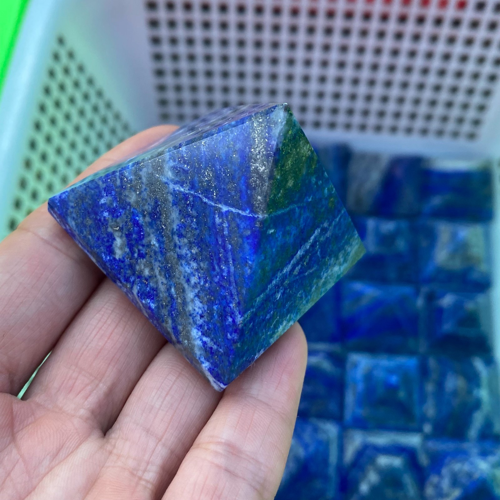 1PC Natural lapis lazuli Quartz Crystal Pyramid Energy Tower Spiritual Healing